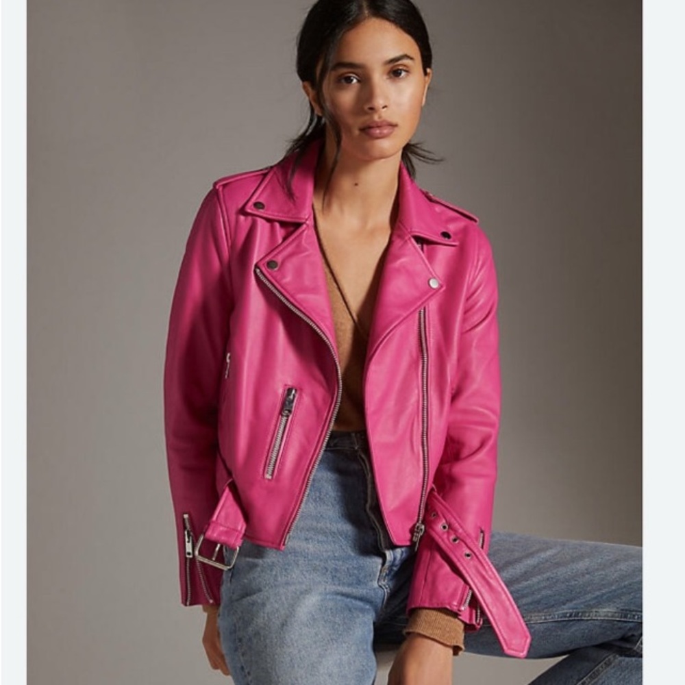 Walter Baker Hot Pink Leather Moto Jacket